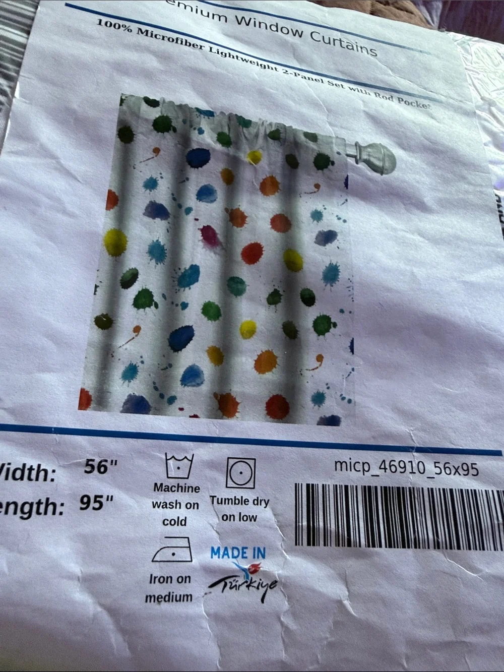 Colorful Paint Splash Microfiber Curtain Panels (2) packs for total of 4 panels